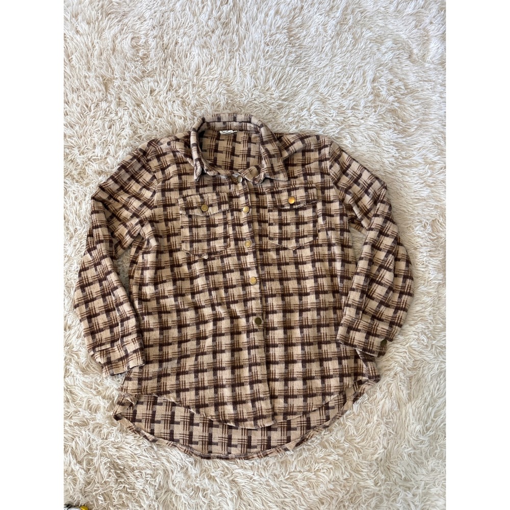 Grace & Emma Plaid Flannel‎ Shacket Shirt Jacket Women's Size L Brown Button Up